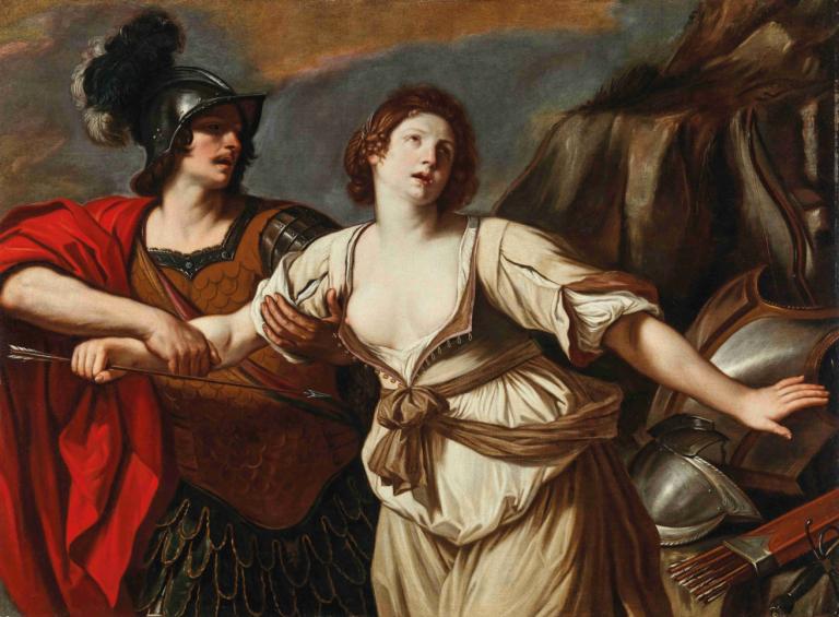 Rinaldo ed Armida,Rinaldo και Armida,Guercino,Ελαιογραφία,Ελαιογραφία, παρωδία καλών τεχνών, πανοπλία, κράνος