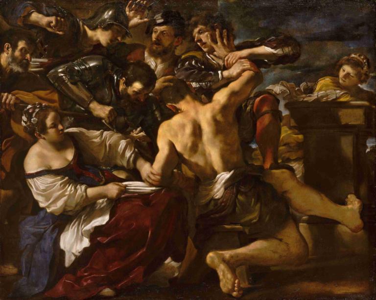 Samson Captured by the Philistines,Samson zajat Filištíny,Guercino,Olejomalba,Olejomalba