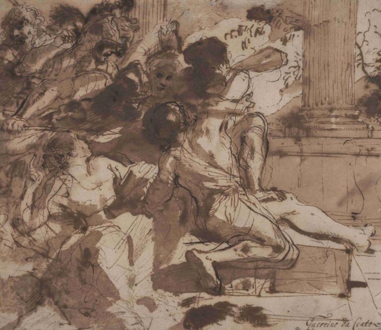 Samson Captured by the Philistines,Simson gevangen door de Filistijnen,Guercino,Schetsen,Schetsen, monochroom