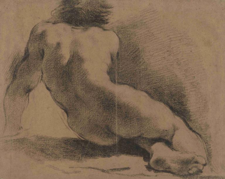 Seated Nude Boy Seen from the Back,Zittende naakte jongen gezien vanaf de achterkant,Guercino,Schetsen