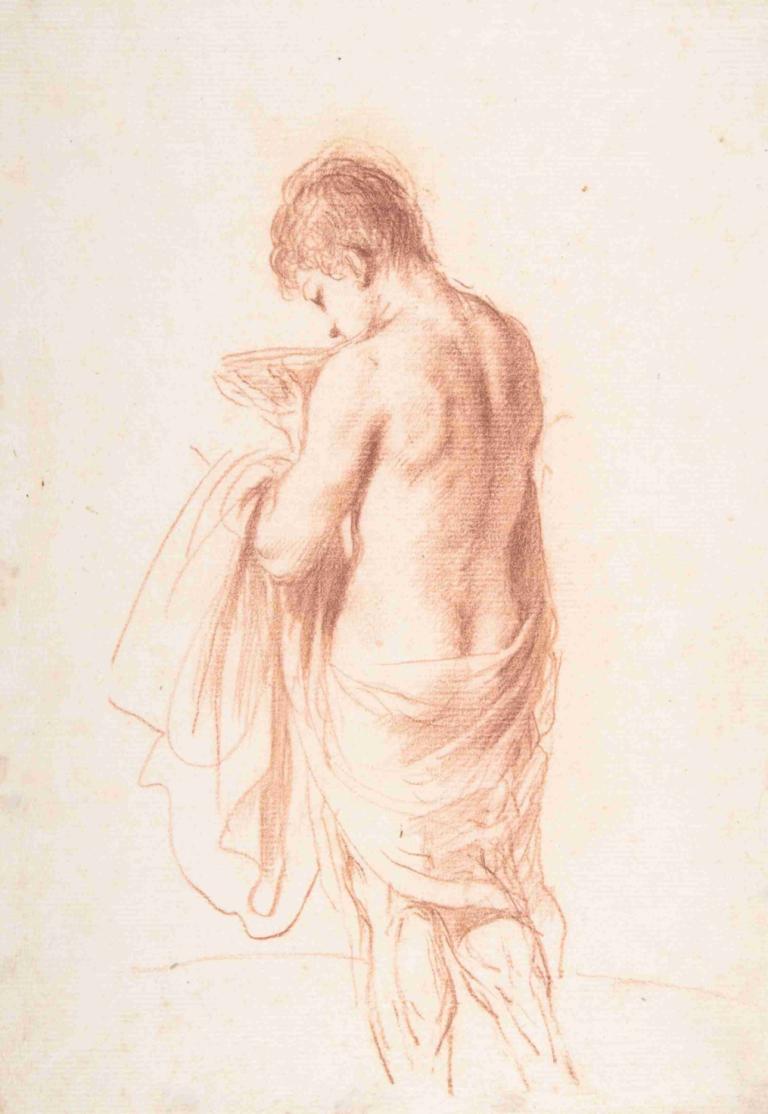 Standing Youth Seen from Behind Holding a Bowl,그릇을 들고 뒤에서 바라본 서 있는 청소년,Guercino,스케치,스케치, 1남, 남성 집중, 독주, 단색화