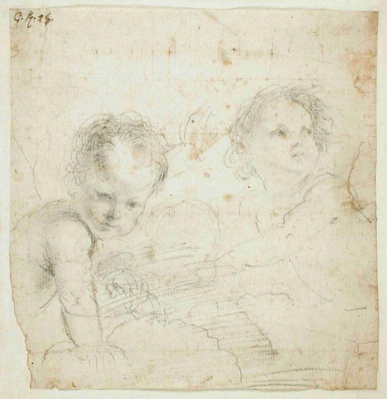 Two Putti,Twee Putti,Guercino,Schetsen,Schetsen, monochroom, mannelijke focus, schetsen, traditionele media