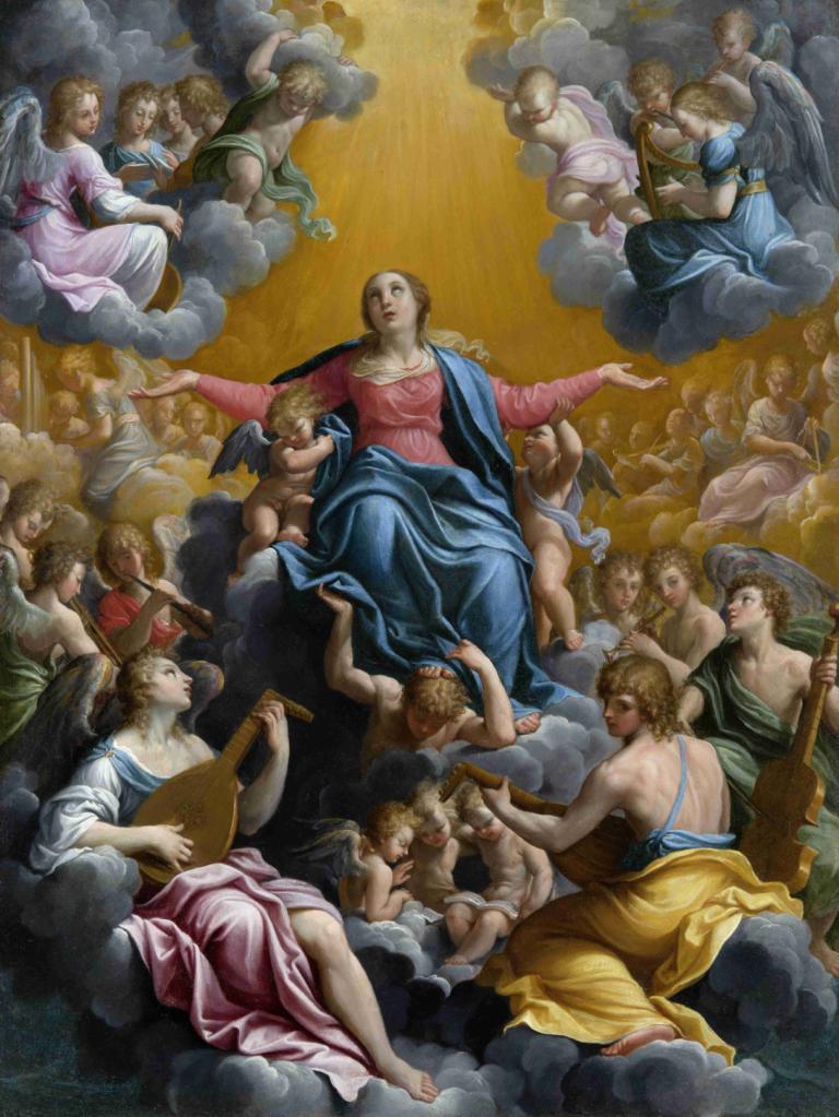 Assumption of the Virgin,Guido Reni,Oil Painting,Oil Painting, fine art parody, instrument, multiple boys