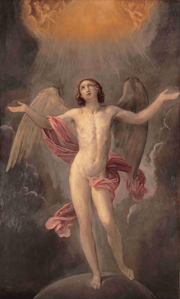 Blessed Soul,Guido Reni,Oil Painting,Oil Painting, fine art parody, wings, solo, nude, angel wings