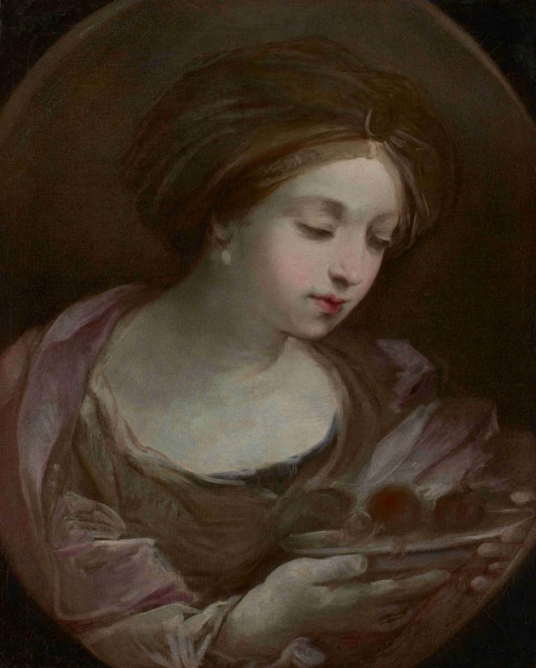 Bust of a Woman Wearing a Turban,ターバンを巻いた女性の胸像,Guido Reni,グイド・レーニ,油絵,油絵, 1女の子, ソロ, 目を閉じた, 茶髪, ジュエリー, イヤリング