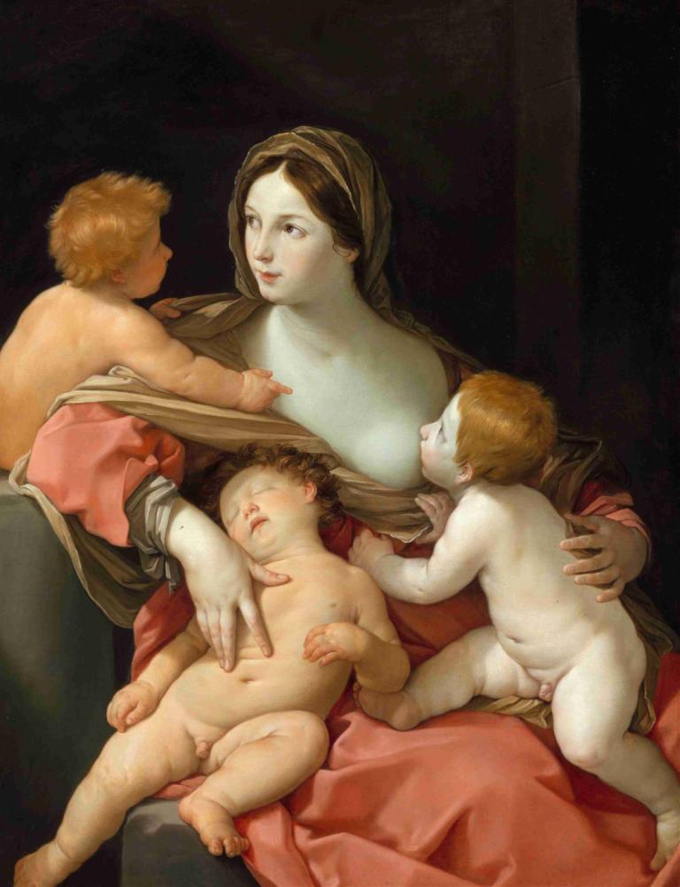 Charity,Guido Reni,Oil Painting,Oil Painting, fine art parody, multiple boys, 1girl, parody, penis, nude