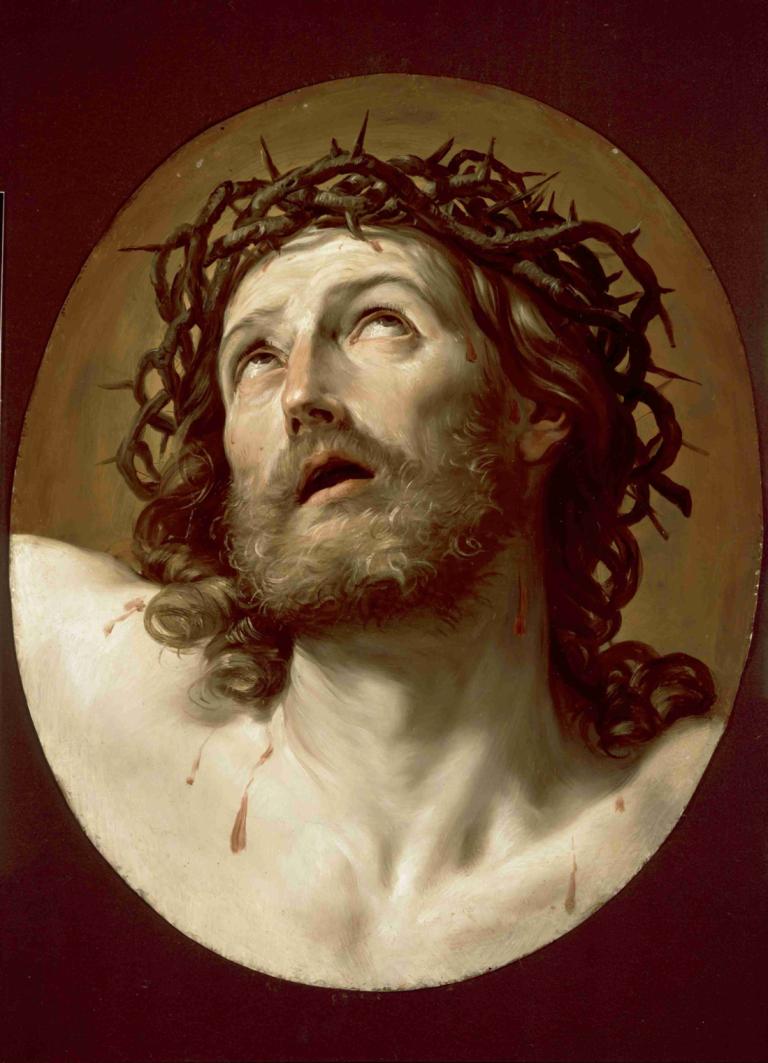 Head Of Christ Crowned With Thorns,Guido Reni,Oil Painting,Oil Painting, solo, 1boy, male focus, facial hair