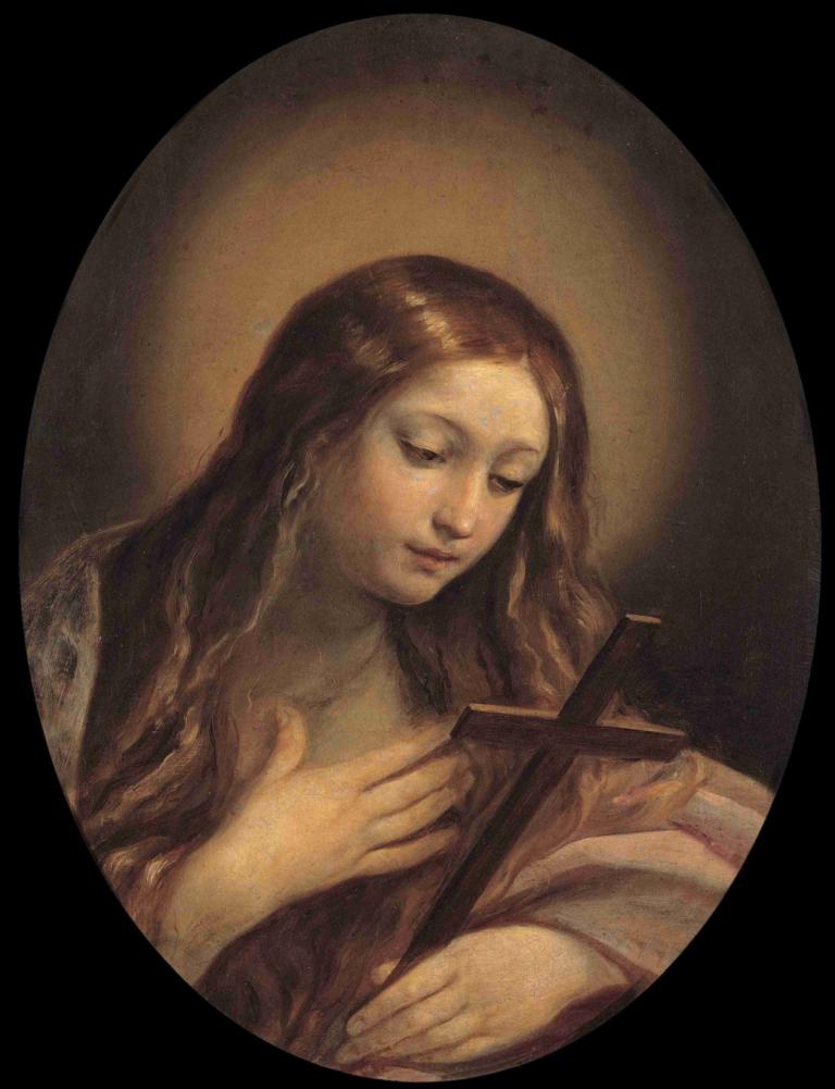 Penitent Magdalene,Guido Reni,Oil Painting,Oil Painting, 1girl, solo, long hair, closed eyes, brown hair