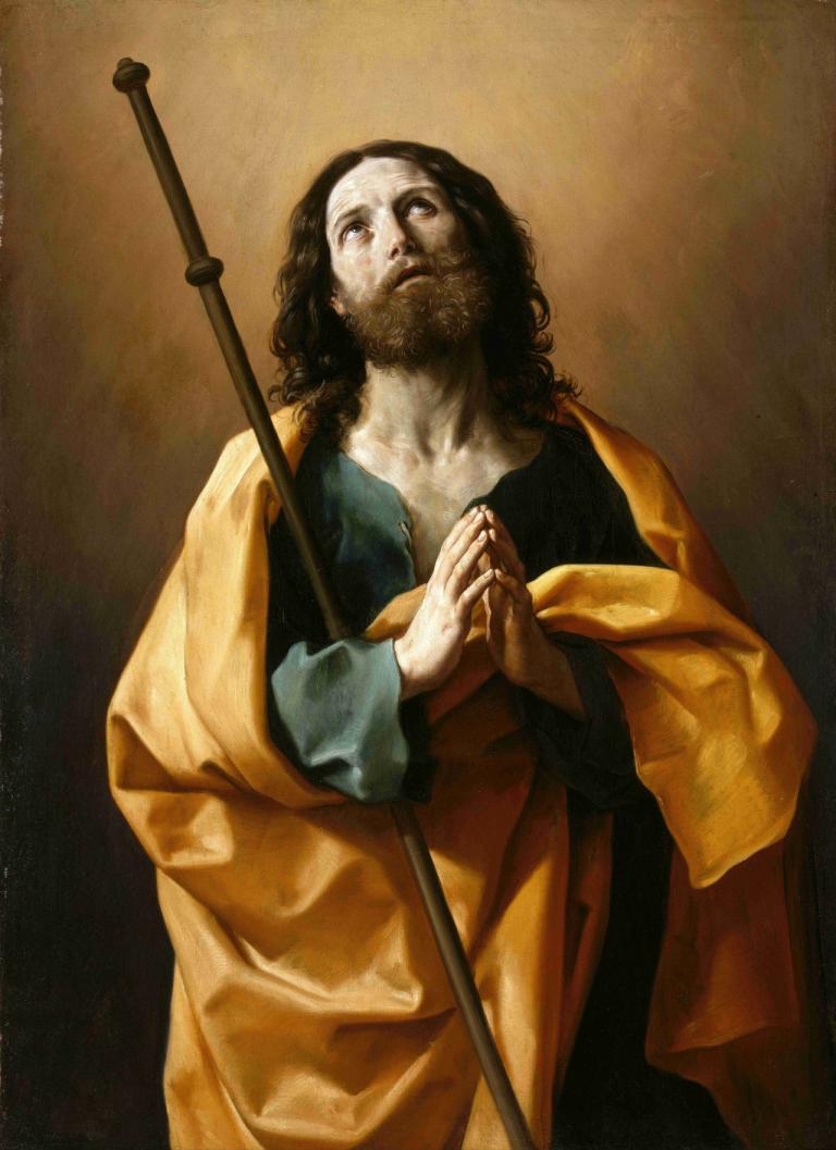 Saint James the Greater,Guido Reni,Oil Painting,Oil Painting, solo, fine art parody, realistic, facial hair