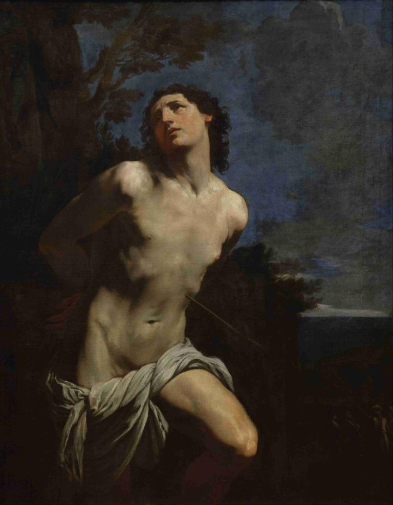 Saint Sebastian,Guido Reni,Lukisan cat minyak,Lukisan cat minyak, parodi seni rupa, solo, rambut hitam