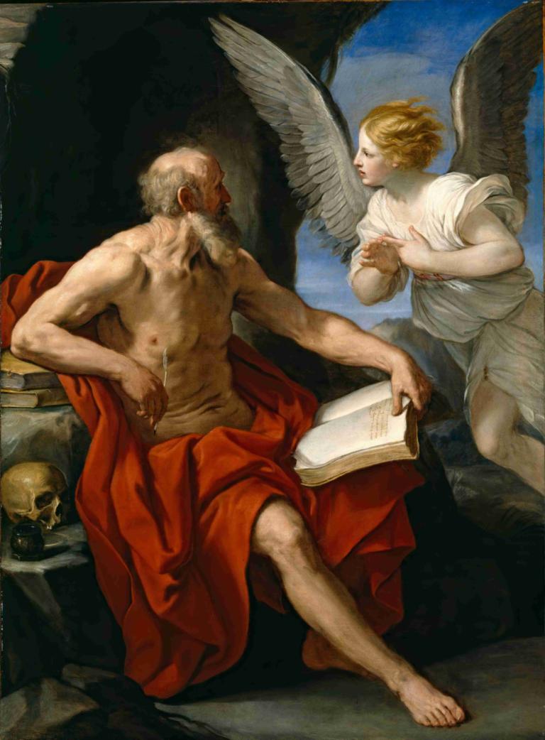 The Angel Appearing to St. Jerome,Guido Reni,Oil Painting,Oil Painting, fine art parody, wings, angel