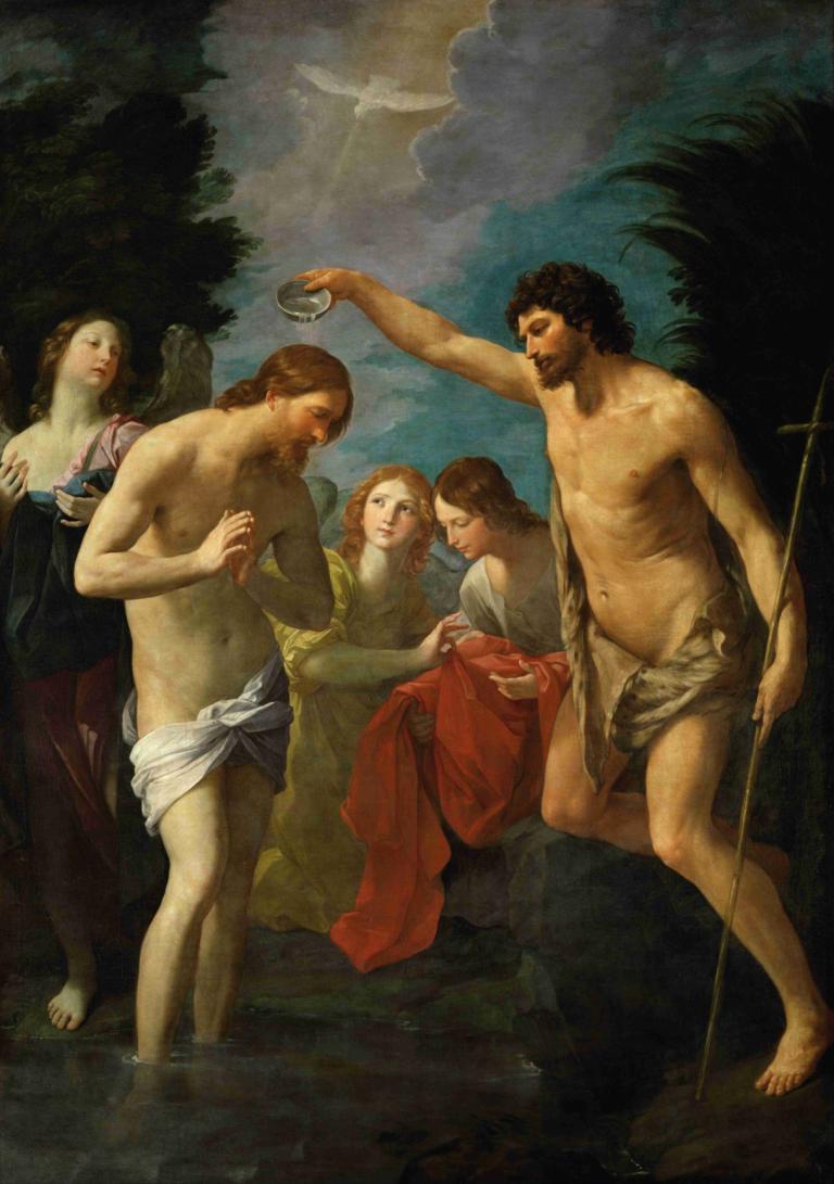 The Baptism Of Christ,Guido Reni,Oil Painting,Oil Painting, fine art parody, multiple boys, multiple girls