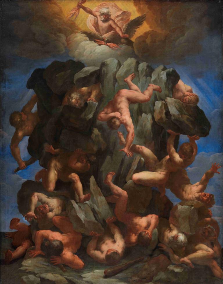 The Fall of the Giants,Guido Reni,Oil Painting,Oil Painting, fine art parody, parody, multiple boys, 6+boys