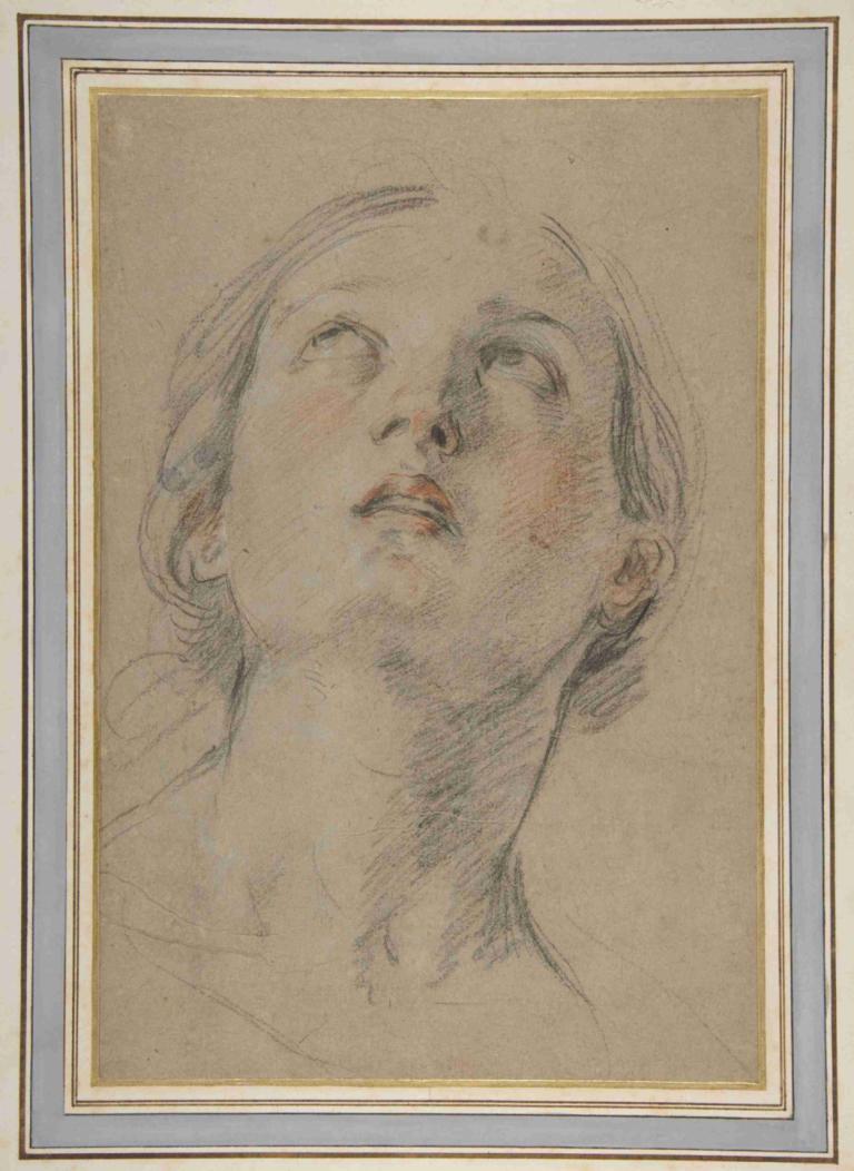 The Head of a Woman Looking Up (Judith),Guido Reni,Sketch,Sketch, solo, looking up, traditional media, 1girl