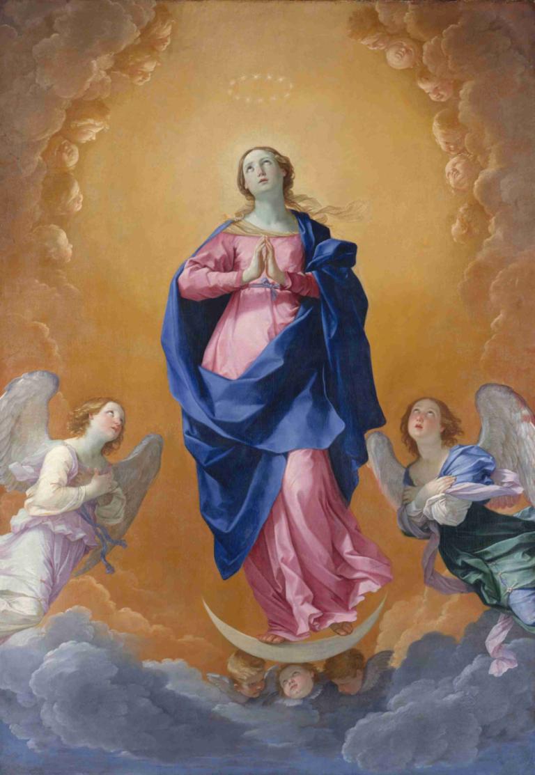 The Immaculate Conception,Guido Reni,Oil Painting,Oil Painting, fine art parody, multiple girls, wings, cloud