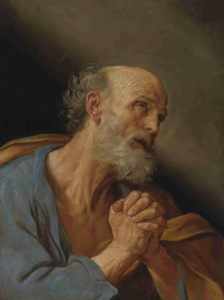 The Penitent Saint Peter,Guido Reni,Oil Painting,Oil Painting, 1boy, male focus, solo, facial hair, beard