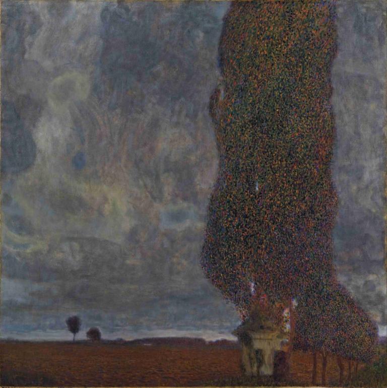 Approaching Thunderstorm [The Large Poplar II],接近する雷雨［大きなポプラII］,Gustav Klimt,グスタフ・クリムト,油絵,油絵, 雲, 屋外, 空, 曇り空