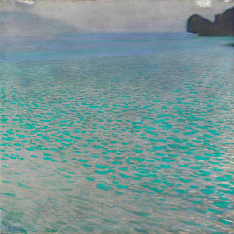 Attersee,Gustav Klimt,Oil Painting,Oil Painting, no humans, outdoors, traditional media, ocean, water, waves