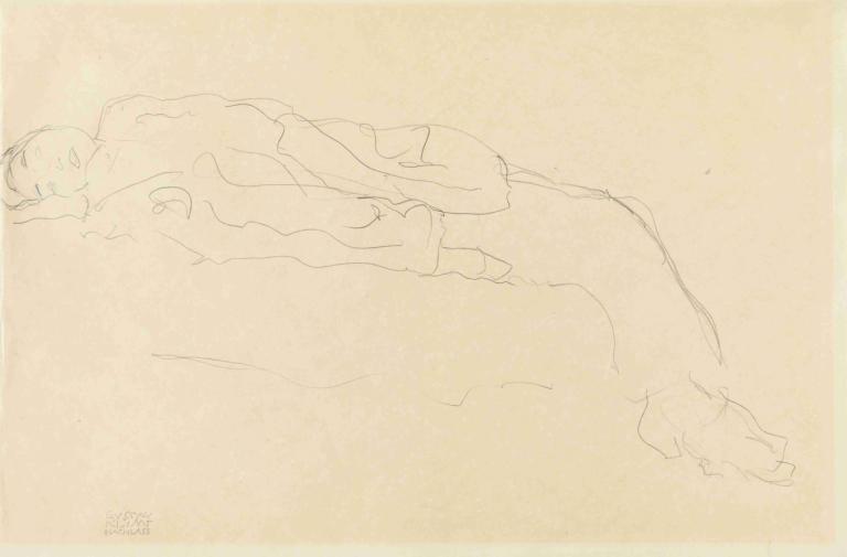 Auf einem Sofa liegende Frau,Femme allongée sur un canapé,Gustav Klimt,Croquis,Croquis, monochrome