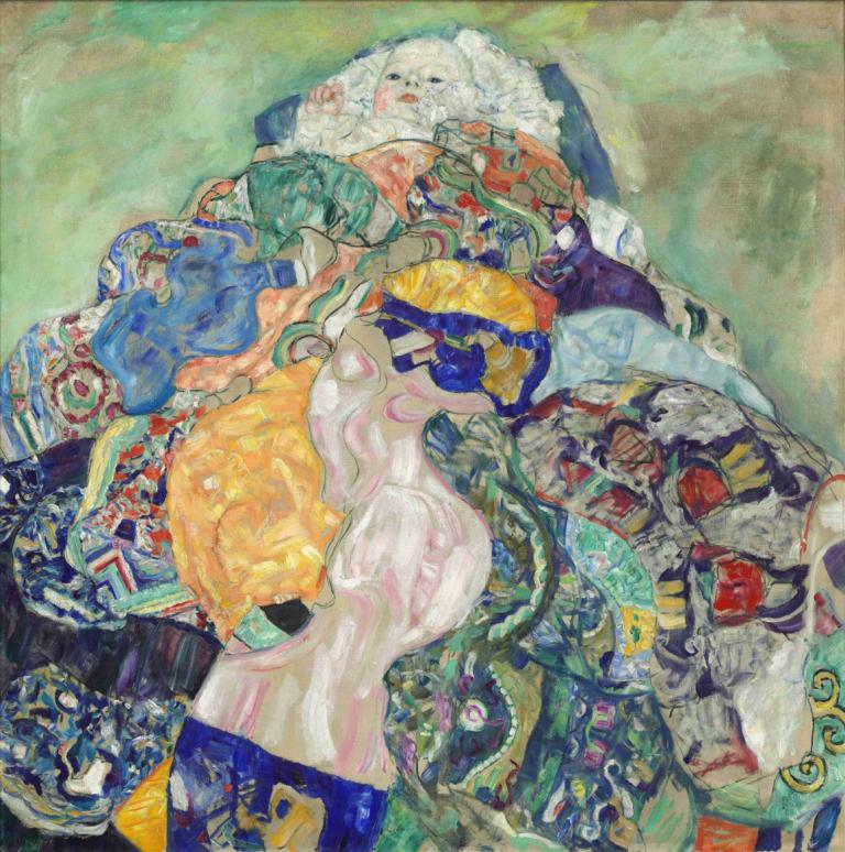 Baby (Cradle),Baby (vagga),Gustav Klimt,Oljemålning,Oljemålning, solo, abstrakt, traditionella medier