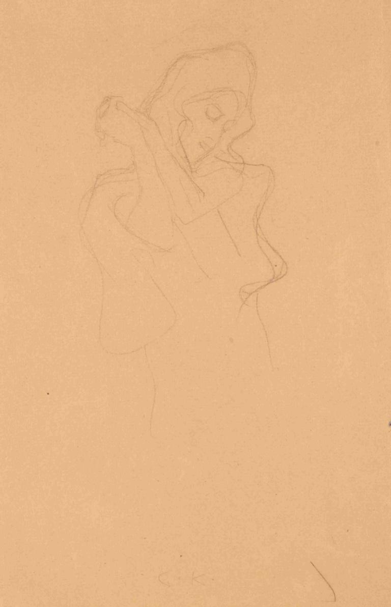 Bekleidete Figur nach rechts [Dressed Figure to the Right],Gustav Klimt,Sketch,Sketch, 1girl, monochrome