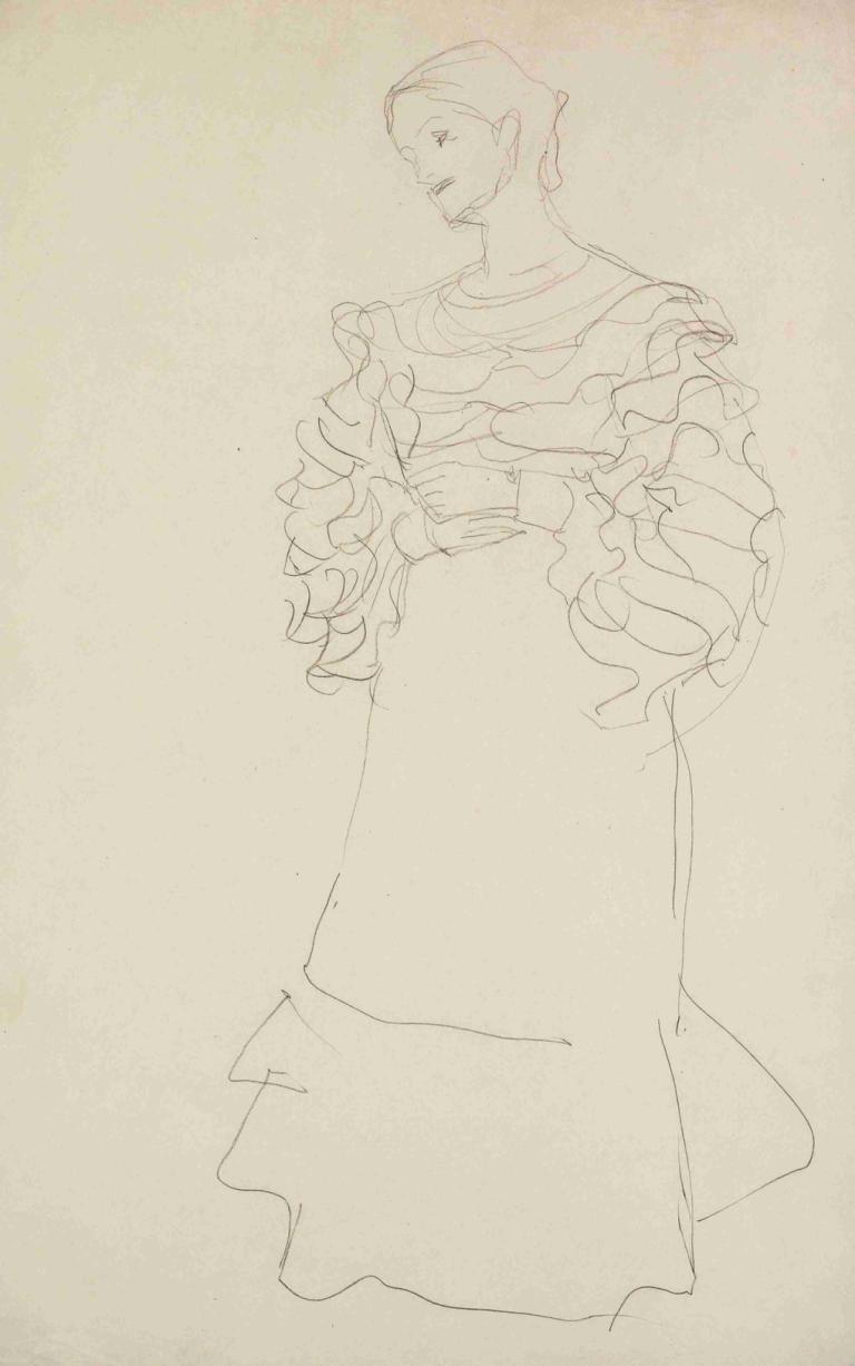 Bildnis Magda Mautner-Markhof Studie,Gustav Klimt,Sketch,Sketch, solo, 1boy, male focus, sketch, dress