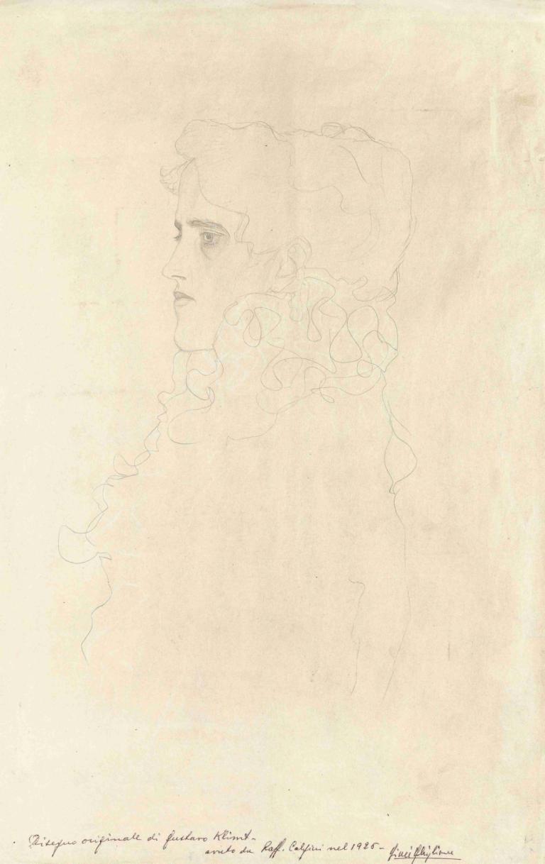 Bildnis einer Frau im Profil mit Rüschenkragen,Portrait de femme de profil avec col à volants,Gustav Klimt