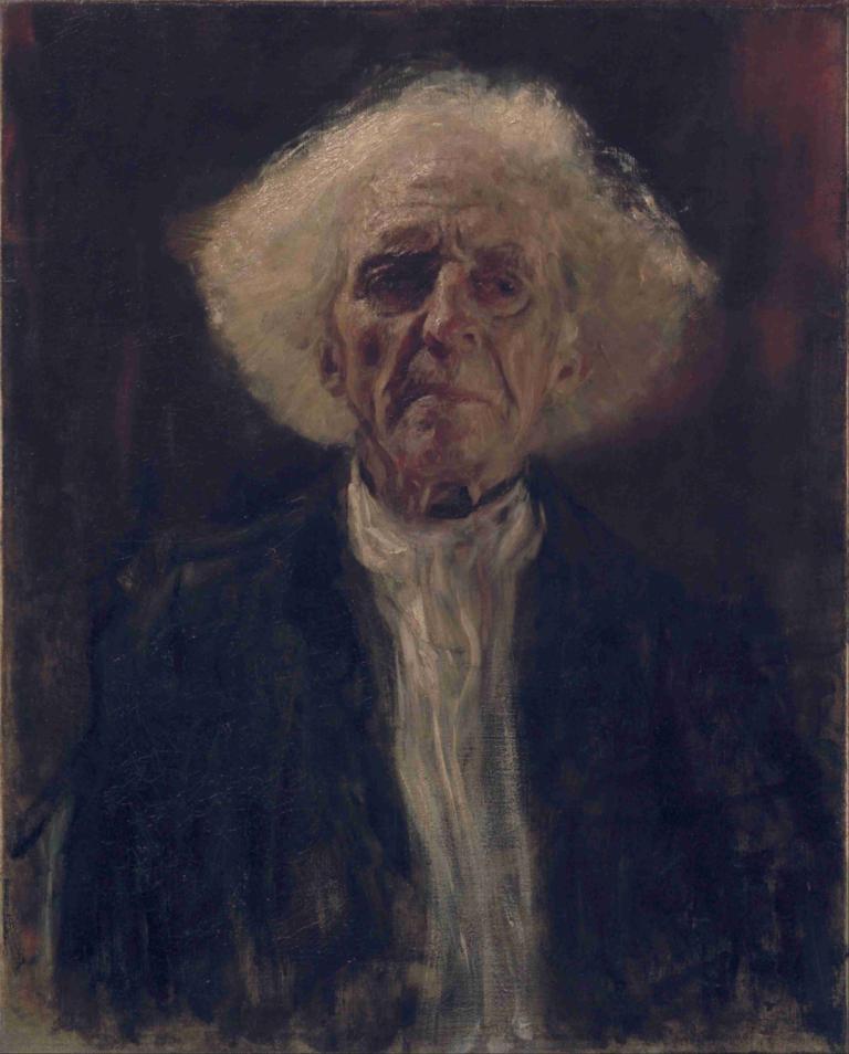 Blind Man,Blind man,Gustav Klimt,Oljemålning,Oljemålning, solo, 1 pojke, manligt fokus, hatt, ansiktshår