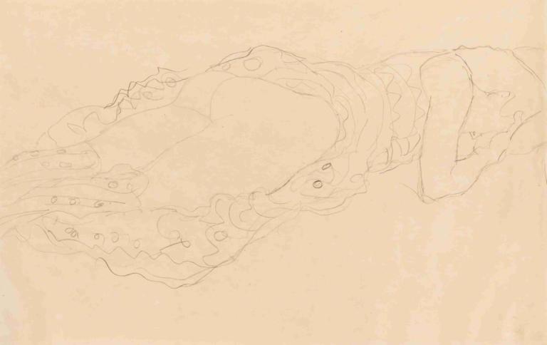 Liegende (Reclining Nude),列根德(斜臥裸體),Gustav Klimt,古斯塔夫·克裡姆特,素描,素描, 單色, 1個女孩, 獨奏, 草圖, 屁股, 傳統媒體, 簡單的背景