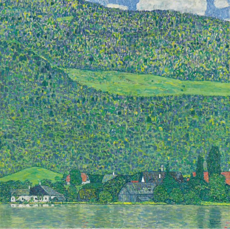 Litzlberg am Attersee,阿特西的利茨堡,Gustav Klimt,古斯塔夫·克裡姆特,油畫,油畫, 戶外, 風景, 沒有人類, 天空, 樹, 雲, 自然, 大樓, 房子, 天, 草, 藍天, 森林