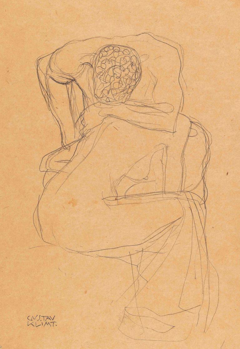 Lovers,愛好者,Gustav Klimt,古斯塔夫·克裡姆特,素描,素描, 獨奏, 單色, 草圖, 1男孩, 男性焦點, 傳統媒體, 坐著