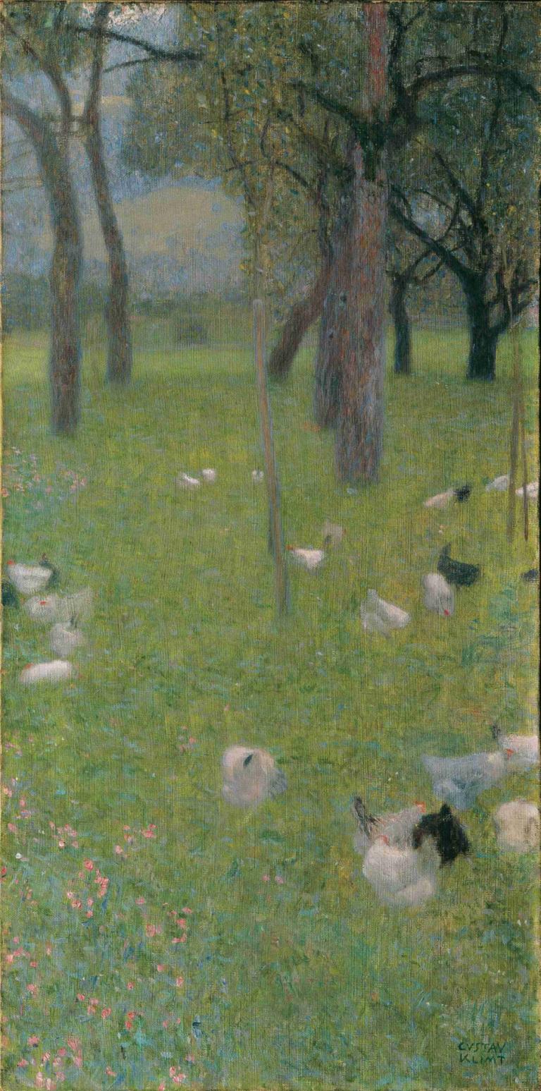 Nach dem Regen,Gustav Klimt,Oil Painting,Oil Painting, grass, tree, outdoors, no humans, scenery, flower