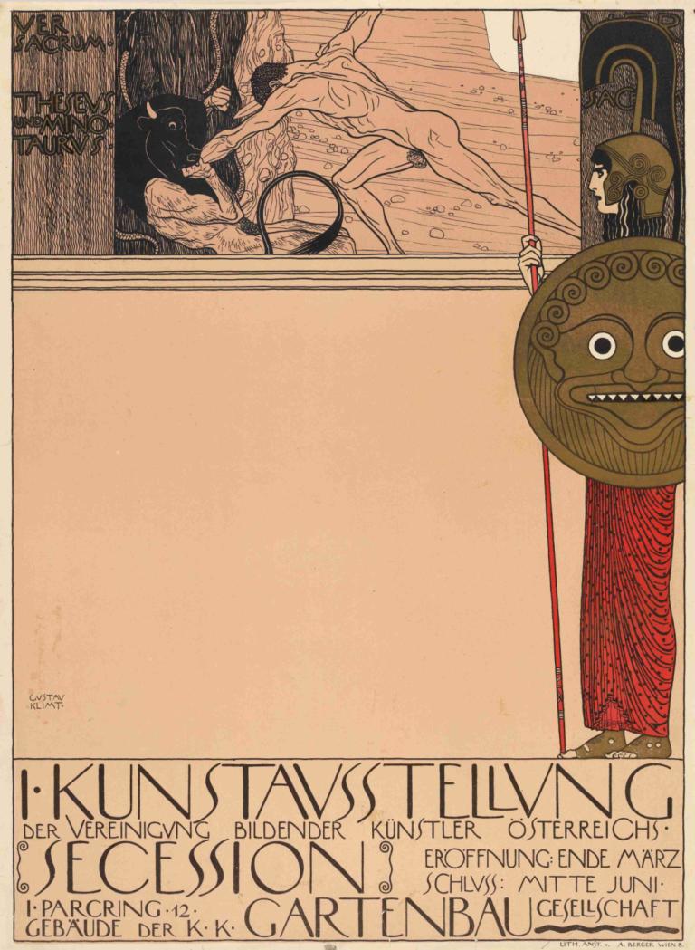 Plakat der 1. Ausstellung der Secession,Gustav Klimt,Illustration,Illustration, weapon, fine art parody