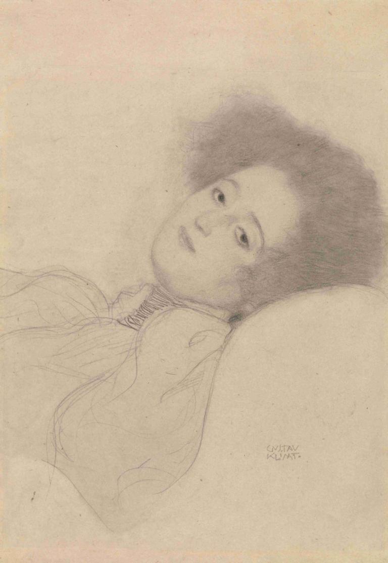 Portrait of a Young Woman Reclining,Porträt einer jungen Frau im Liegen,Gustav Klimt,Skizze,Skizze, Solo