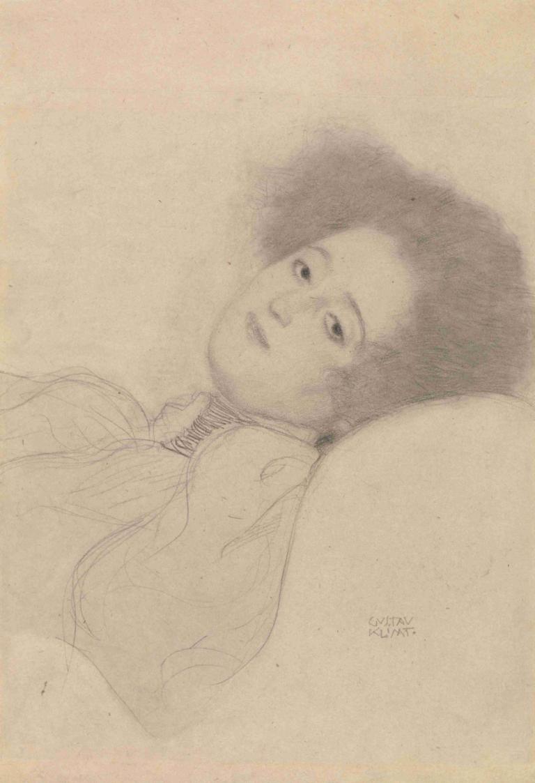 Portrait of a Young Woman Reclining,Porträt einer jungen Frau im Liegen,Gustav Klimt,Skizze,Skizze, Solo