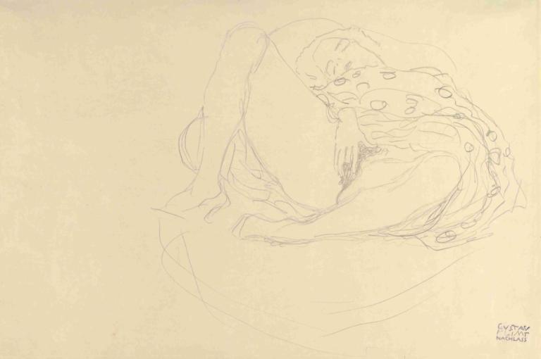 Reclining Nude with Drapery,Gustav Klimt,Sketch,Sketch, 1girl, solo, high heels, monochrome, sketch