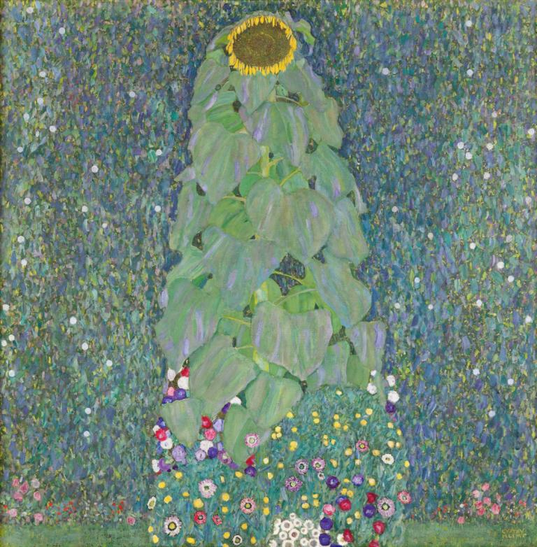 Sunflowers,Gustav Klimt,Oil Painting,Oil Painting, flower, yellow flower, sunflower, no humans, white flower