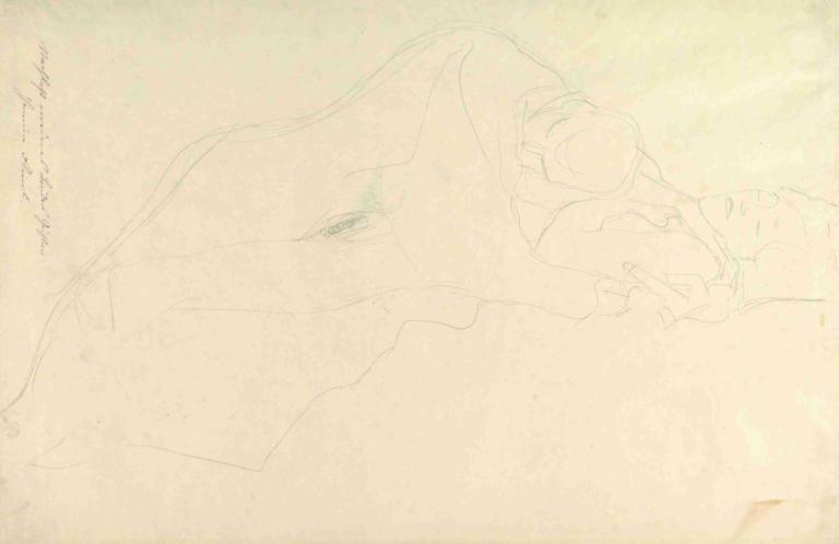 The Lovers,Gustav Klimt,Sketch,Sketch, monochrome, closed eyes, lying, sleeping, 1girl, on side