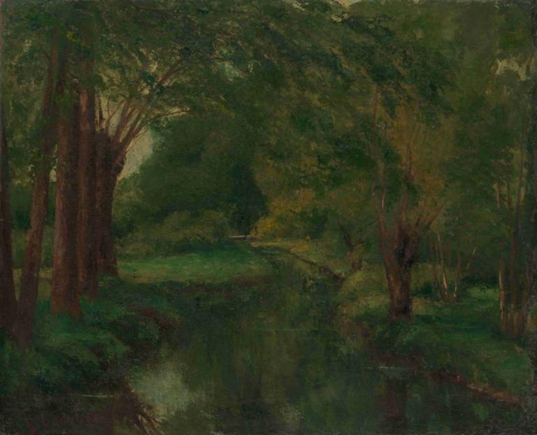 A Brook in a Clearing,Un arroyo en un claro,Gustave Courbet,Pintura al óleo,Pintura al óleo, escenario