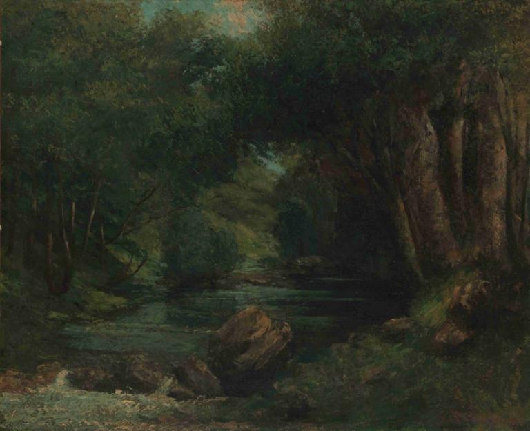 A Brook in the Forest,Gustave Courbet,Oil Painting,Oil Painting, no humans, nature, scenery, forest, outdoors