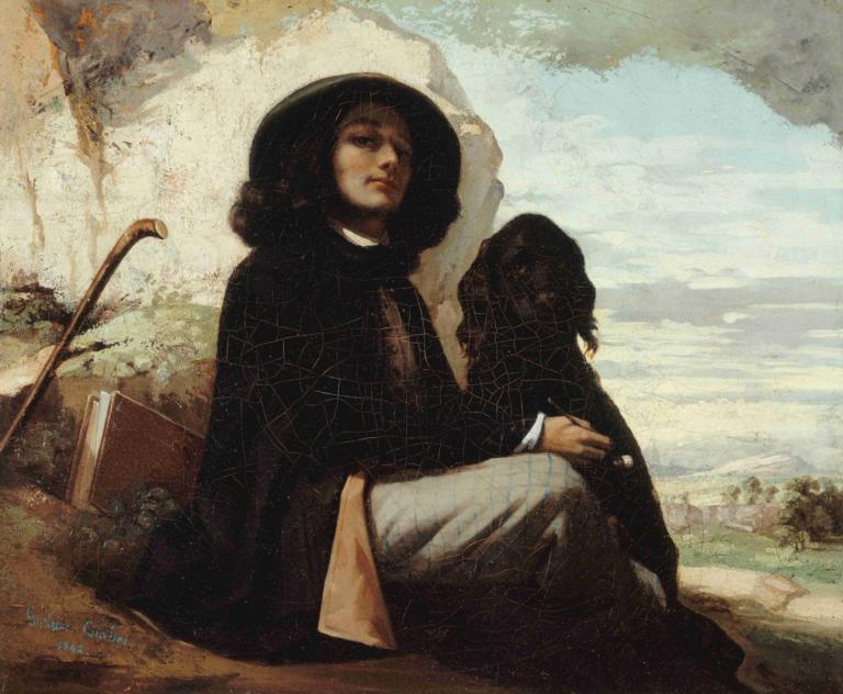 Autoportrait dit Courbet au chien noir,Gustave Courbet,Peinture à l'huile,Peinture à l'huile