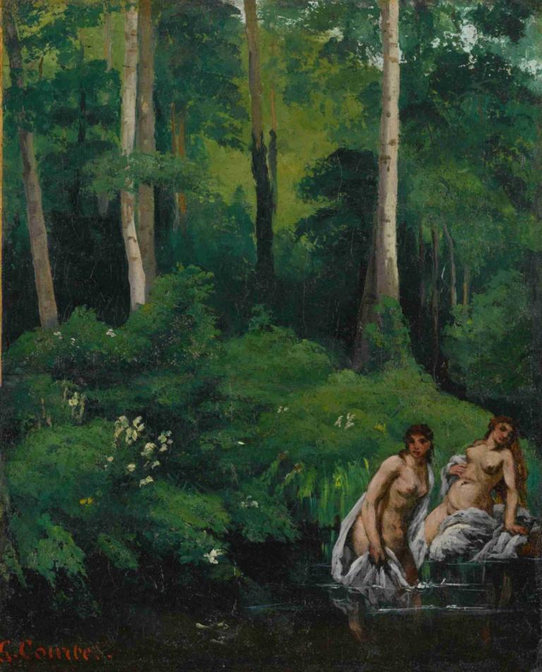 Baigneuses dans la forêt,Bañistas en el bosque,Gustave Courbet,Pintura al óleo,Pintura al óleo, naturaleza