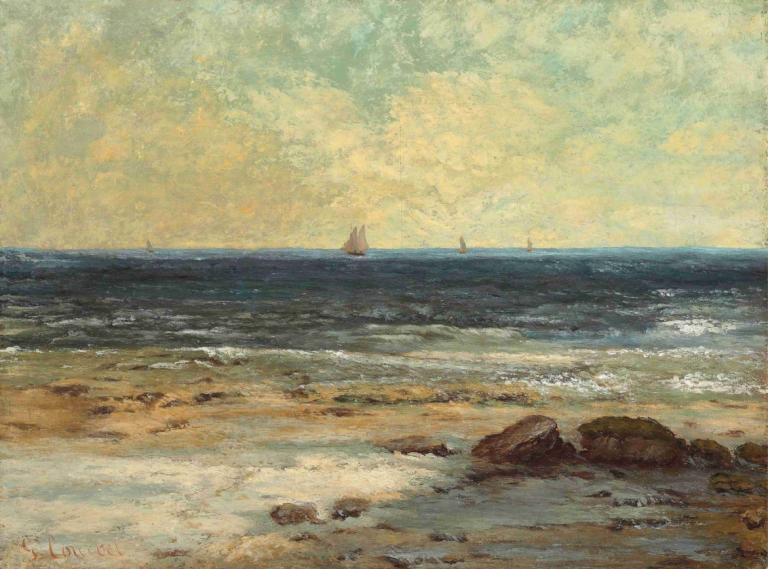 Bords de la Mer, Palavas,Gustave Courbet,Oil Painting,Oil Painting, outdoors, scenery, no humans, ocean