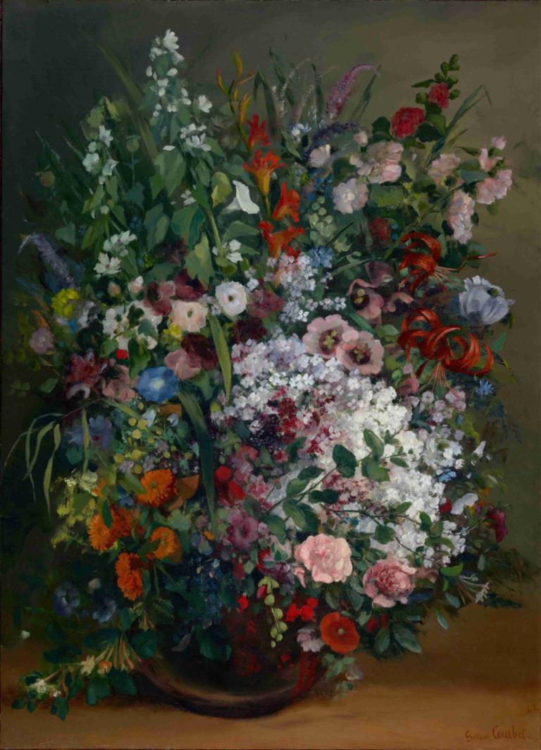 Bouquet of Flowers in a Vase,Blombukett i vas,Gustave Courbet,Oljemålning,Oljemålning, blomma, inga människor