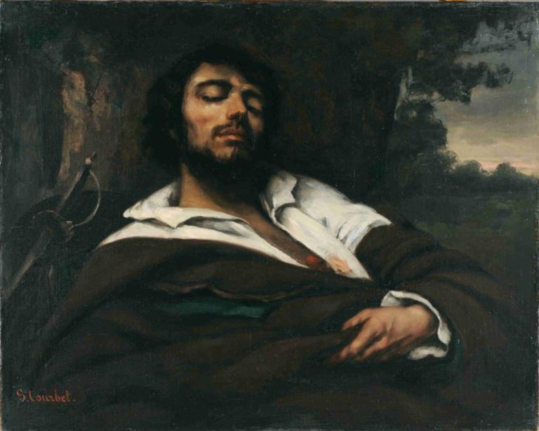 Der Verwundete,Yaralı adam,Gustave Courbet,Yağlı boya,Yağlı boya, 1 oğlan, erkek odak, solo, sakal, siyah saç