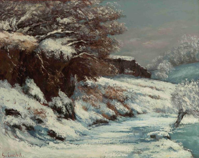 Effet De Neige,Snøeffekt,Gustave Courbet,Oljemaleri,Oljemaleri, ingen mennesker, natur, tre, utendørs, snø