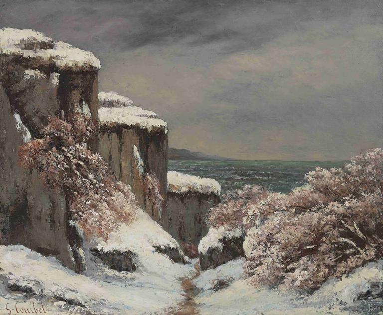 Falaises Au Bord De La Mer Sous La Neige,Farraise de Mel Sunig.,Gustave Courbet,Gustave Kubby.,Tranh sơn dầu