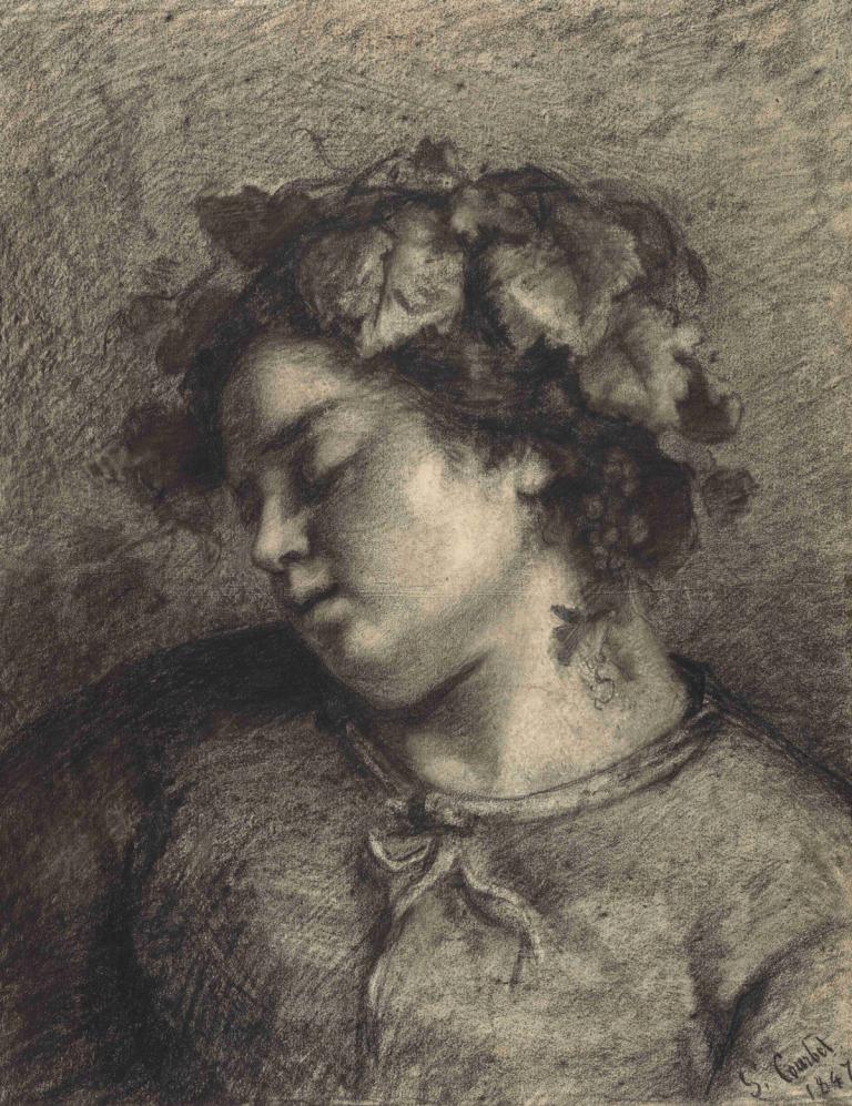 Head of a Sleeping Bacchante,Uyuyan Bacchante'nin Başı,Gustave Courbet,Bakır Levha Gravür,Bakır Levha Gravür