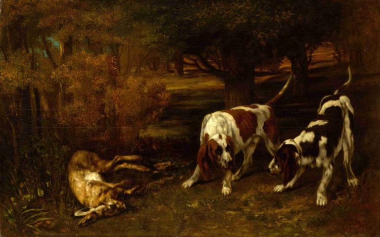 Hunting Dogs with Dead Hare,Ölü Tavşanla Avlanan Köpekler,Gustave Courbet,Yağlı boya,Yağlı boya, insan yok