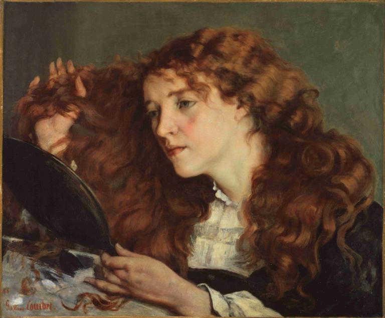 Jo, The Beautiful Irish Girl,Jo, Güzel İrlandalı Kız,Gustave Courbet,Yağlı boya,Yağlı boya, 1kız, solo, ayna